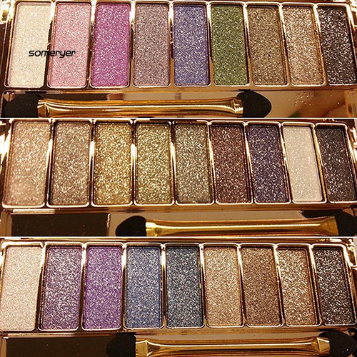 Bảng phấn mắt 9 màu nhũ kim tuyến có cọ trang điểm