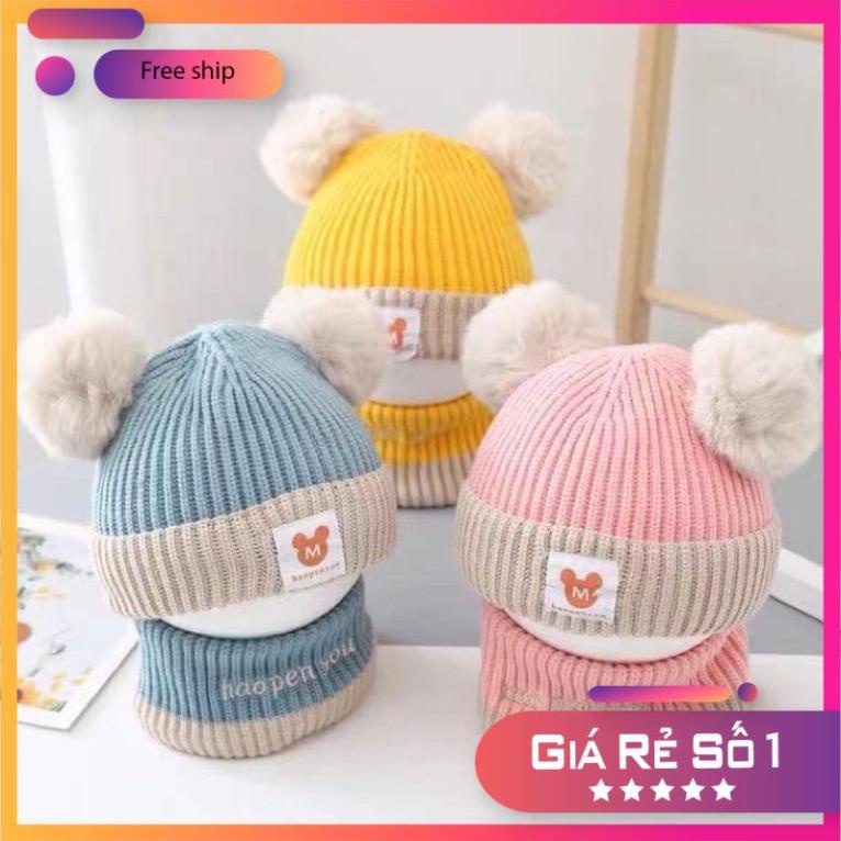 [FREESHIP] SET Khăn Mũ Len Mickey Chất Mềm Mịn Cho Bé