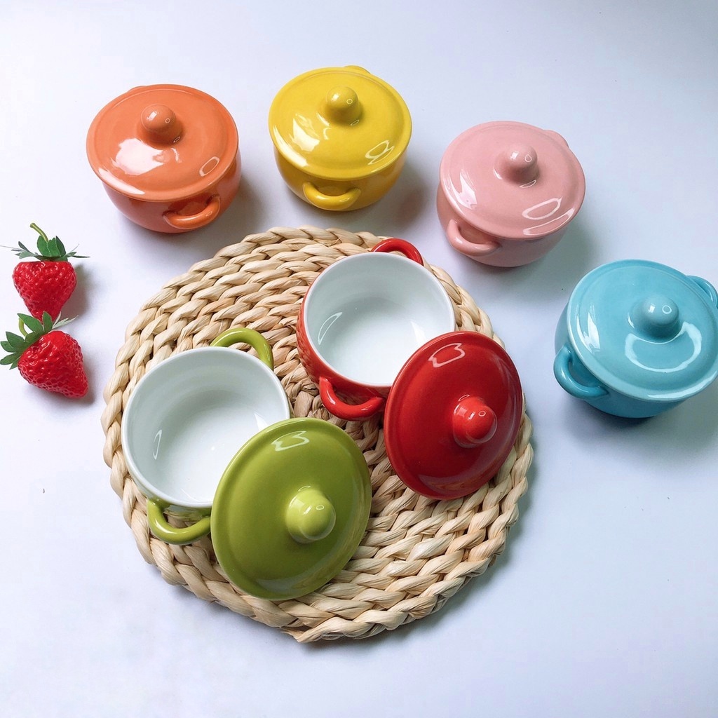 Bát sứ ăn dặm cho bé hình chiếc nồi có nắp xinh xắn dung tích 100ml, đồ dùng ăn dặm kiểu nhật cho bé Shopmegold1