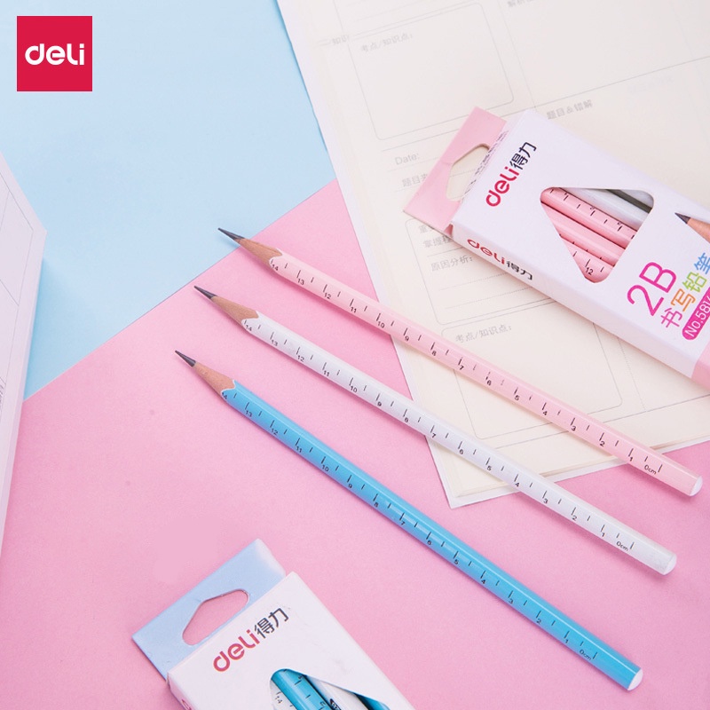 Bút Chì Gỗ Hình Tam Giác Deli 2B Kèm Thước Đo Tiện Dụng Cho Học Sinh