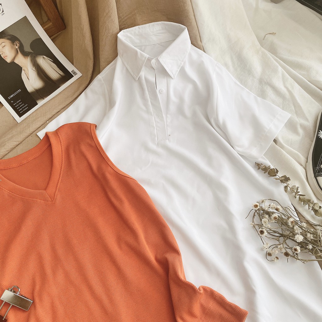 Set sơ mi giấu quần phối áo gile len cam | BigBuy360 - bigbuy360.vn