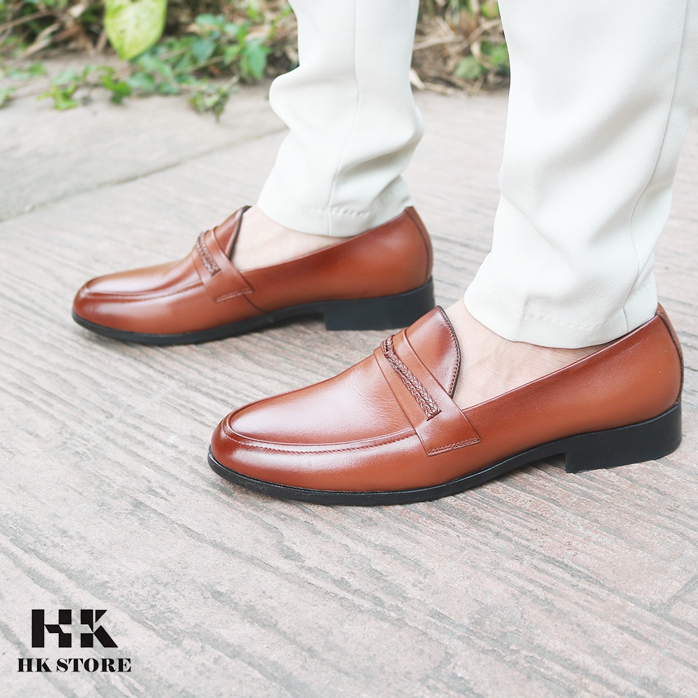 Giày lười nam thanh niên - hàng chính hãng HK.STORE - da bò thật 100% kiểu dáng trẻ chung  và thời trang