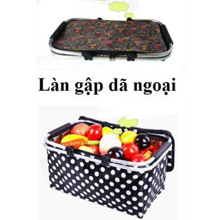 Giỏ xách dã ngoại, giỏ xách cầm tay dạng gập giữ nhiệt picnic, làn đựng đồ dã ngoại