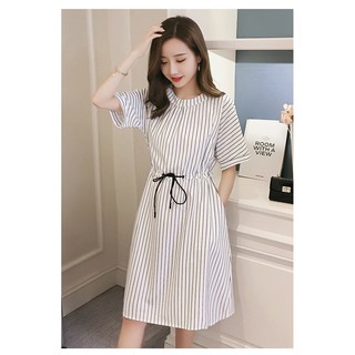 Đầm bầu thắt eo kẻ sọc-trắng