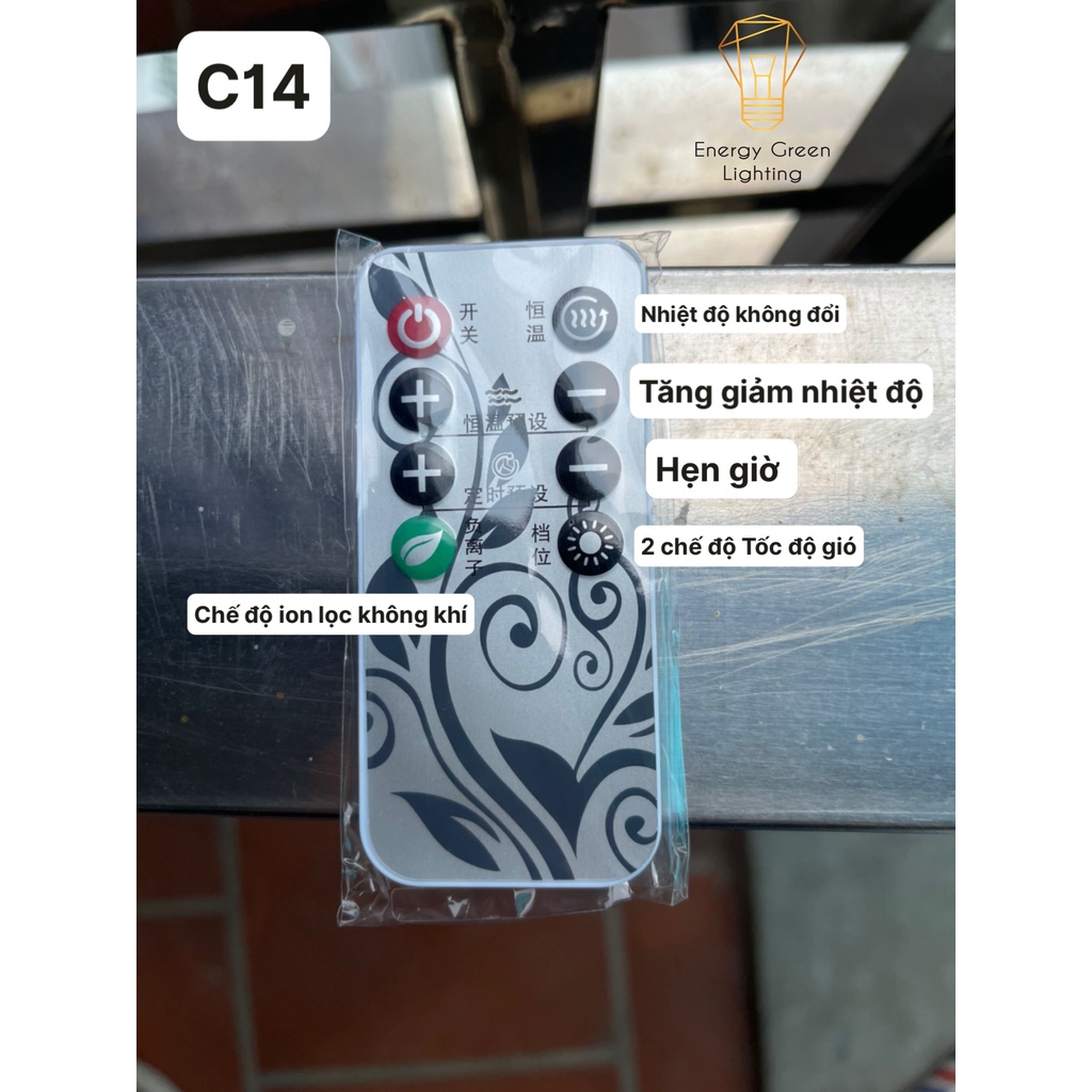 Máy sưởi Để Bàn C13,C14 Quạt Sưởi Mini Energy Green Lighting  - Công Nghệ Sưởi Gốm PTC-Làm Nóng Nhanh - Ion Âm - Có Điều