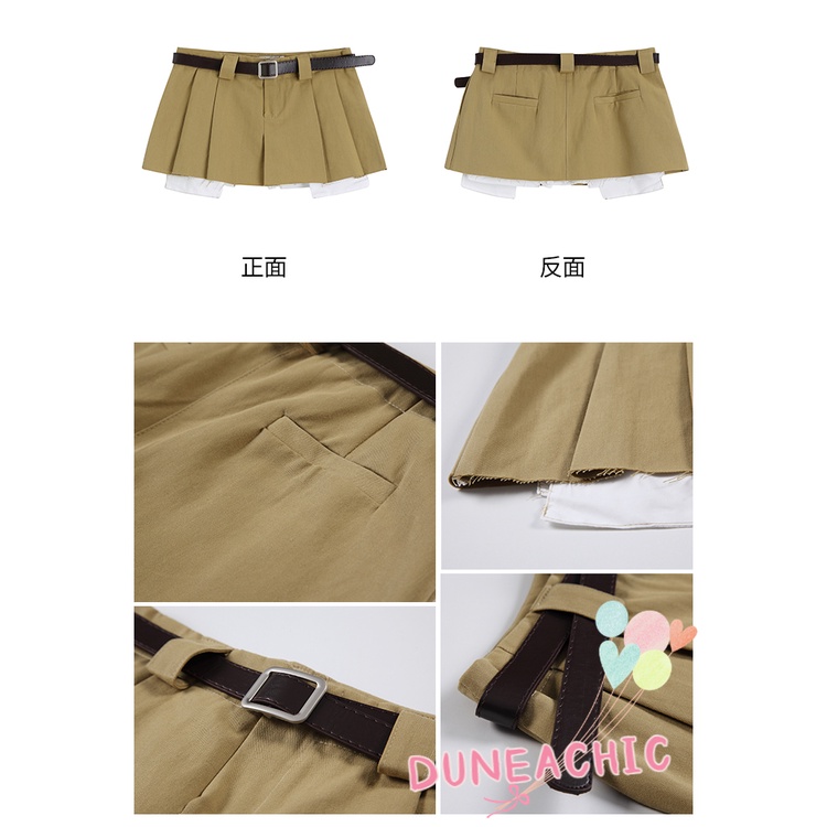 DUNEA Chân váy xếp ly lưng thấp phối thắt lưng quyến rũ thời trang dành cho nữ