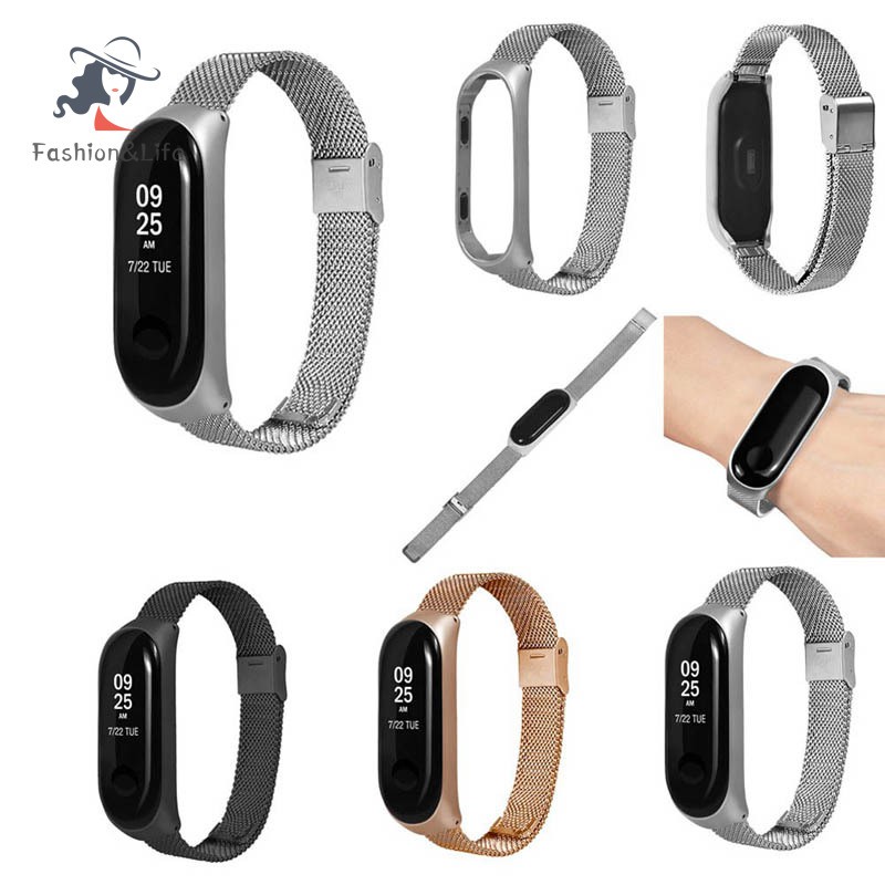 Dây Đeo Thay Thế Chất Liệu Kim Loại Dạng Lưới Cho Xiaomi Mi Band 3