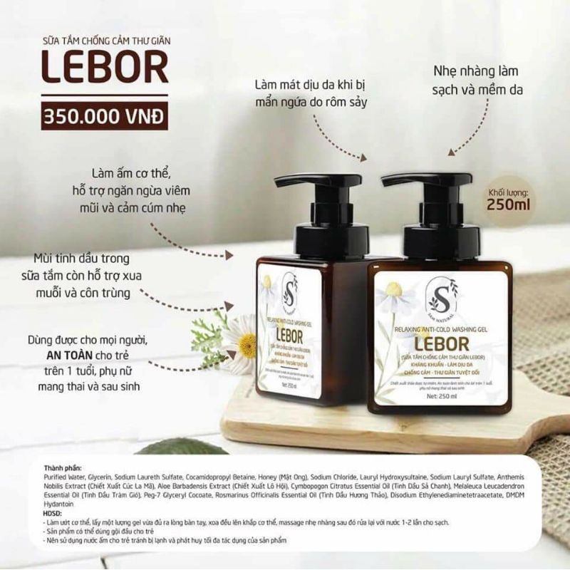 ❤SỮA TẮM CHỐNG CẢM - THƯ GIÃN LEBOR SAM NATURAL (CỠ LỚN 450ML)❤