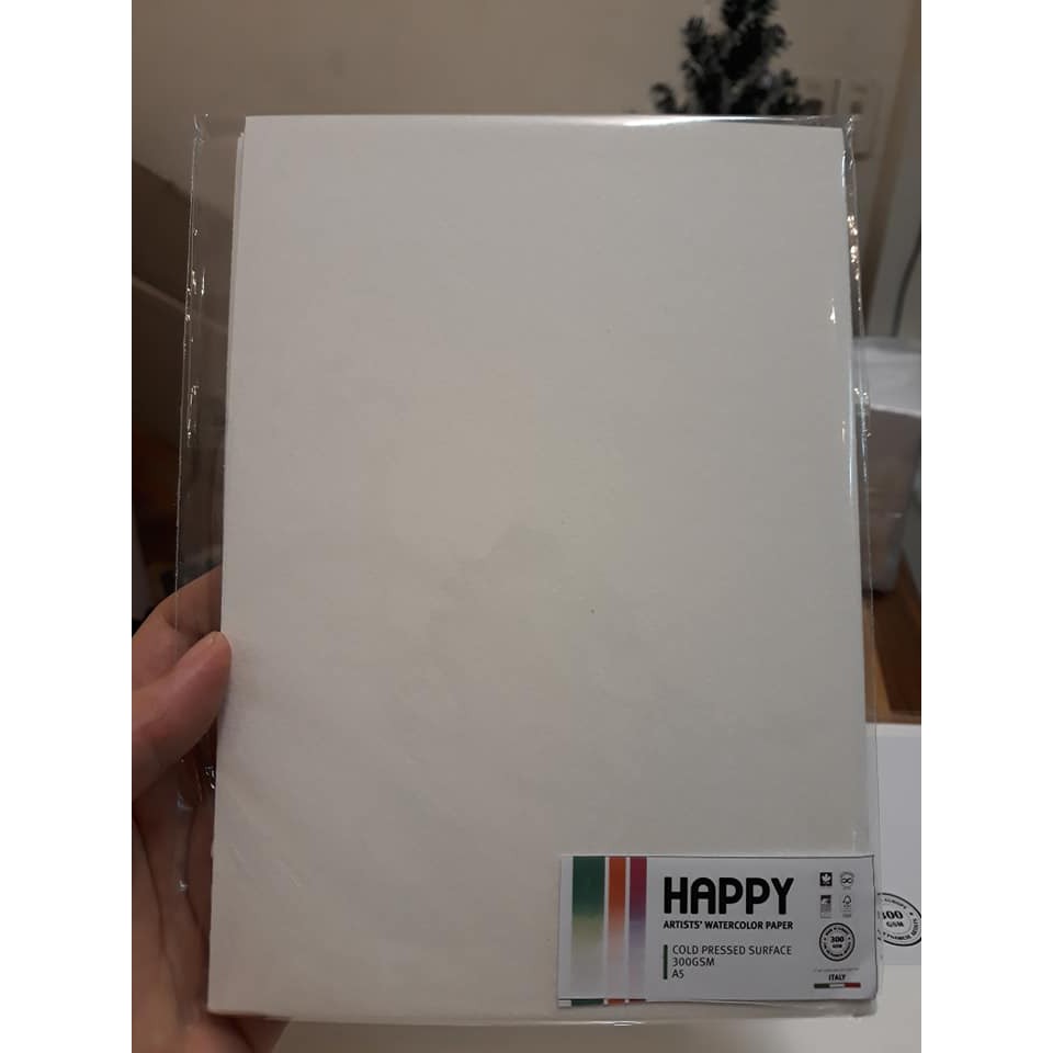 Giấy vẽ màu nước Happy, A5, xấp 10 tờ, 300gsm/Watercolor Paper Happy A5 300gsm 10 sheets