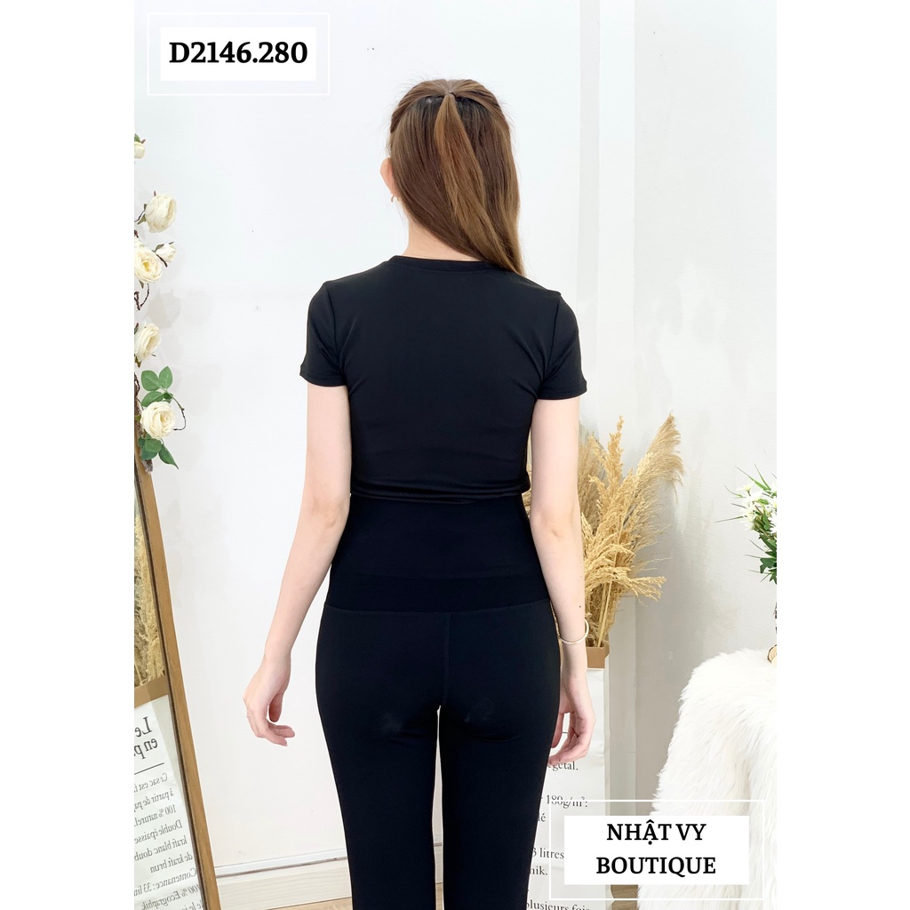 Quần Legging Nữ NHẬT VY Lưng Cao Phối Đai Điều Chỉnh Màu Đen – D2146