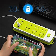 Ổ điện đa năng 6 lổ &amp; 3 cổng sạc usb - Ỗ cắm điện xanh lá có cổng USB tiện dụng cho gia đình