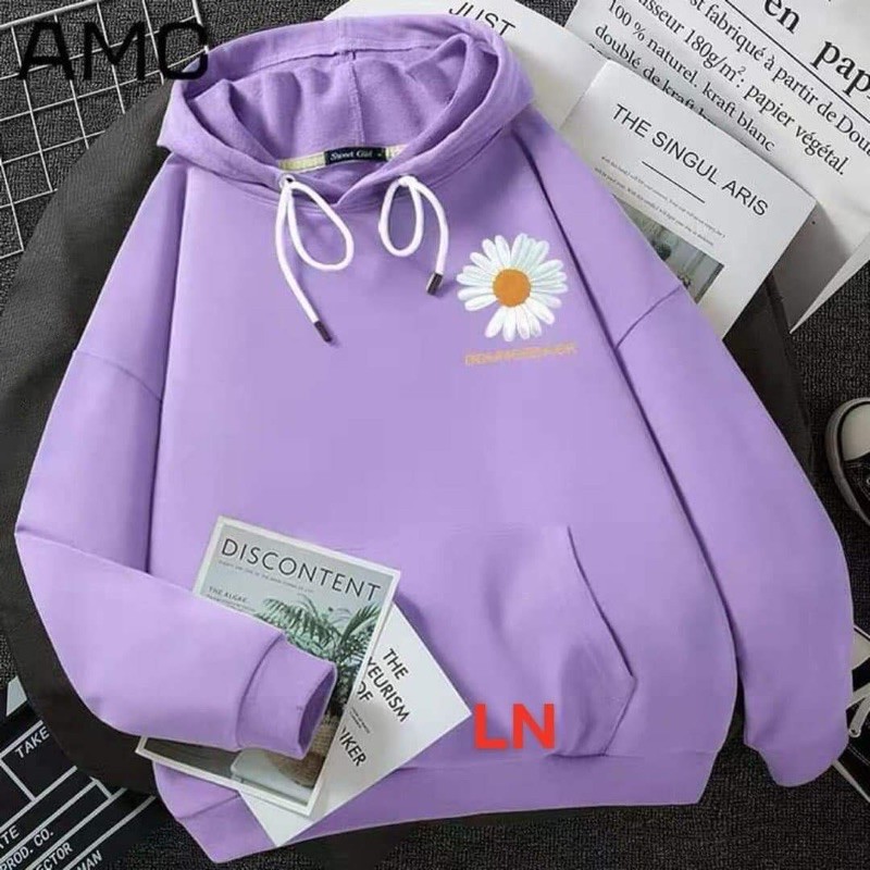 áo hoodie nỉ bông lô gô hoa cúc ngực, áo hodi logo hoa cúc nổi