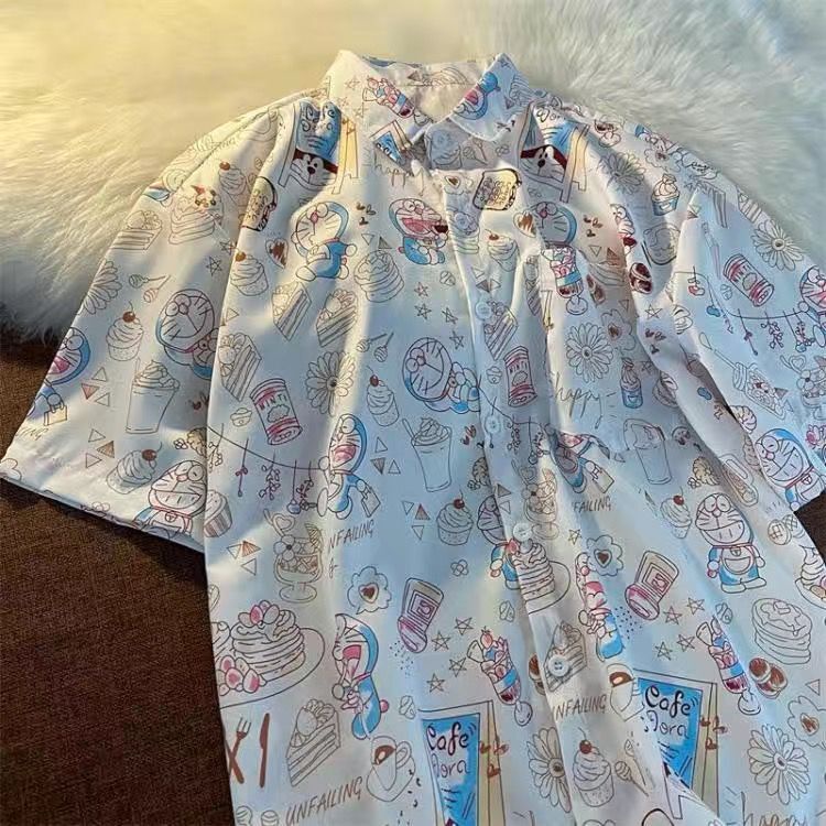 Áo Sơ Mi Tay Ngắn Dáng Rộng In Hoạt Hình One Piece Chuột Mickey Thời Trang Mùa Hè Cho Nam Và Nữ