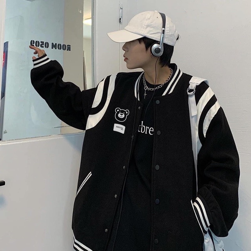 Áo Bomber Viền Vai Gấu Thêu Xịn Xò Phối Da Đẹp Hú Hồn