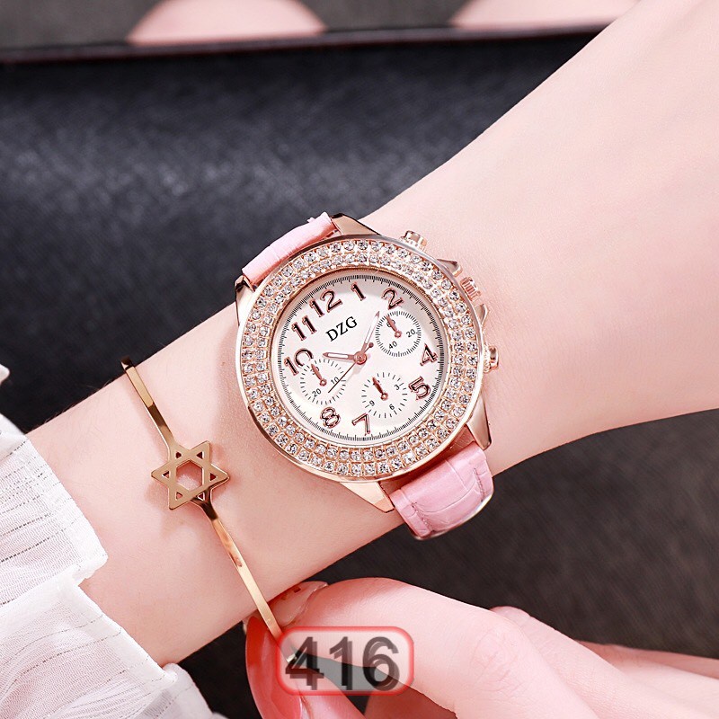 Đồng Hồ Nữ Dây Da Dzg Mặt Tròn 416 Caty Sang Chảnh Cực Hot - Hazo