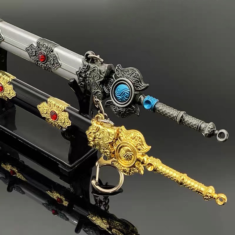 Naraka Bladepoint Mô hình móc khoá kiếm Hàm Quang Thừa Ảnh Kiếm, Hồ Trung Nhật Nguyệt Kiếm trang trí Dài 22cm Kim Loại