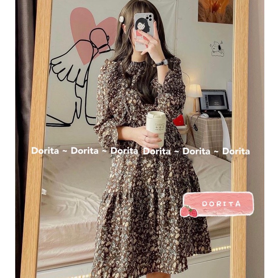 Váy hoa nhí viền bèo Ulzzang Hàn quốc 2021 - Đầm vintage viền bèo 2021 - Dorita Boutique