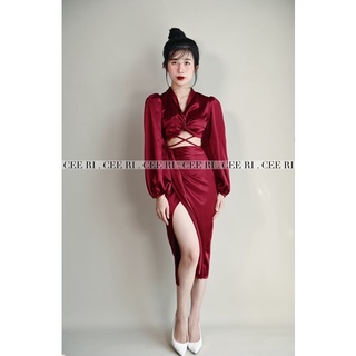 ( Ảnh thật - Mẫu độc quyền CEE RI ) Váy lụa đan chéo bụng màu trắng / đen / nude