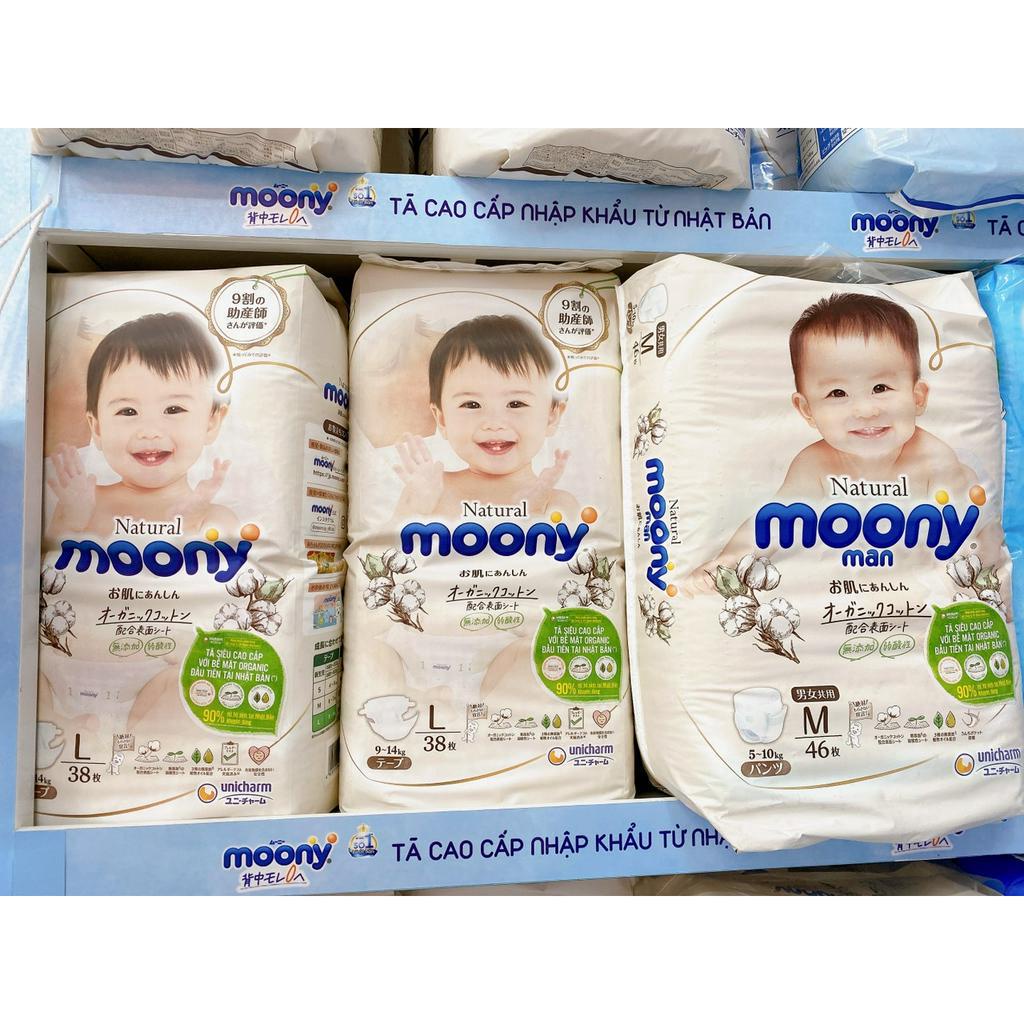 Tã Moony Natural dán/quần size NB63,S58,M46,L38-M46,L36,XL32