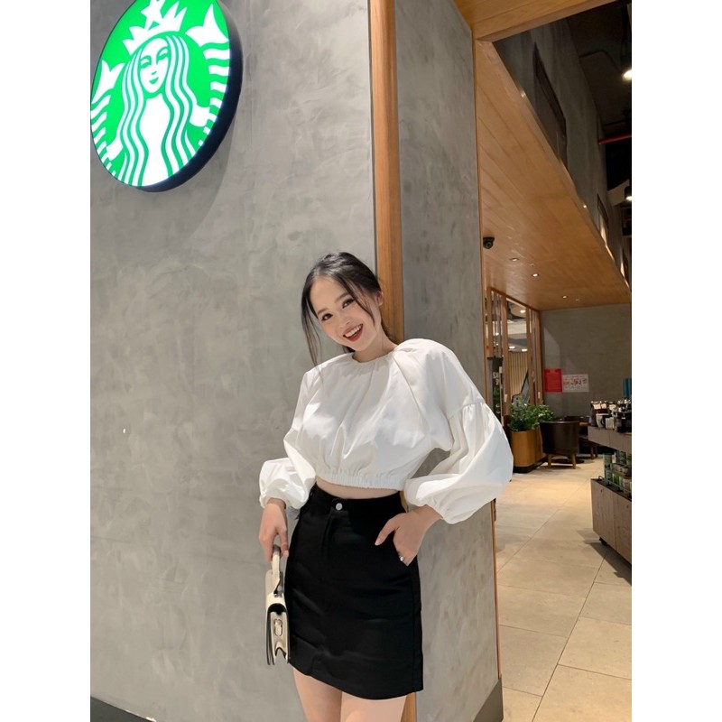 Áo Kiểu PUMI TOP tay dài cổ tròn chất vải dày dặn form chuẩn croptop trẻ trung năng động