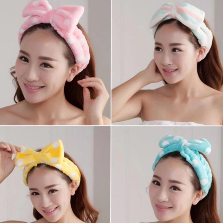 Băng đô nơ vải nhung 3D rửa mặt mềm mịn, bờm tóc turban rửa mặt siêu mềm mịn, ôm sát, không gây đau đầu