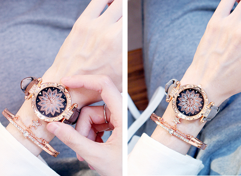 Đồng hồ analog động cơ thạch anh mặt tròn đính đá thời trang