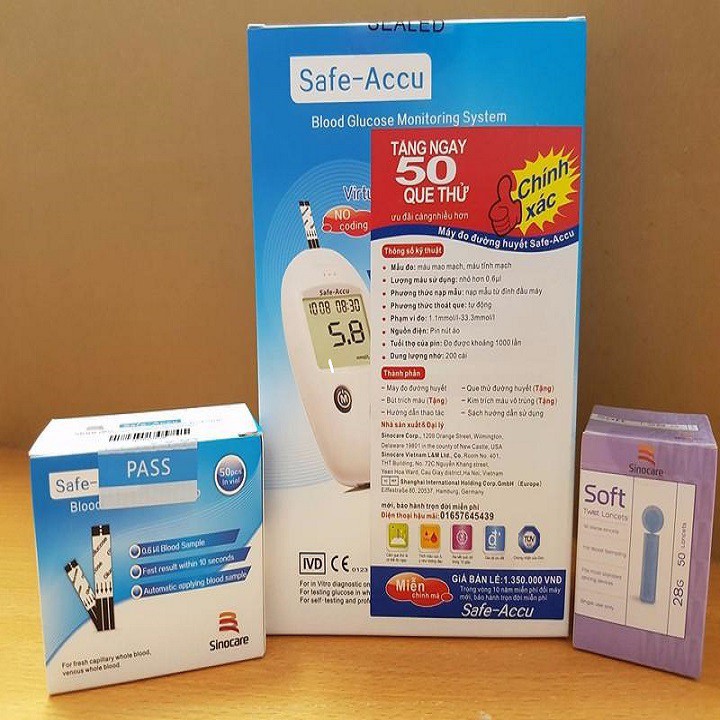 Máy Đo Đường Huyết Sinocare Safe Accu Tặng 50 Que Thử Và 50 Kim Hạn 12/2024