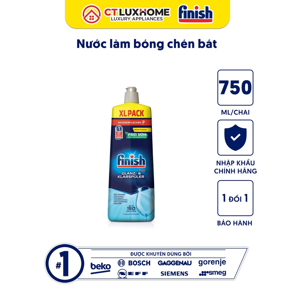 Nước làm bóng Finish 750ml làm bóng chén, trợ xả, làm khô dùng cho máy rửa chén - Hàng chính hãng