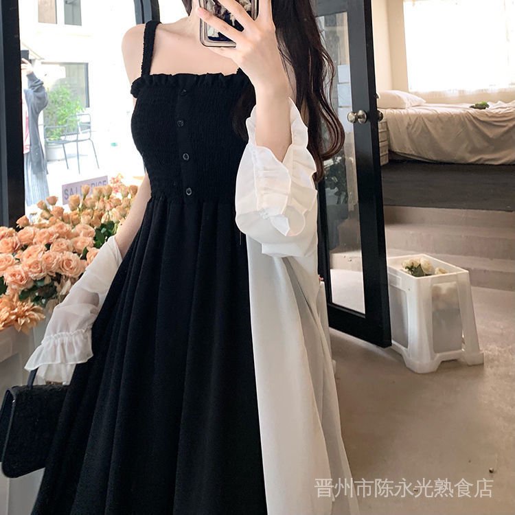 set đồ nữ váy chân váy váy nữ váy đi biển đầm dự tiệc chân váy dài váy trắng váy hoa nhí dáng xòe chữ a ao chống nắng toàn thân đầm hoa nhí cổ vuông tay bồng bộ đũi bèo tiểu thư do lot ren sexy Bộ Áo Khoác Chiffon + Đầm Hai Dây Dáng Dài Lưng Cao Kiểu Phá