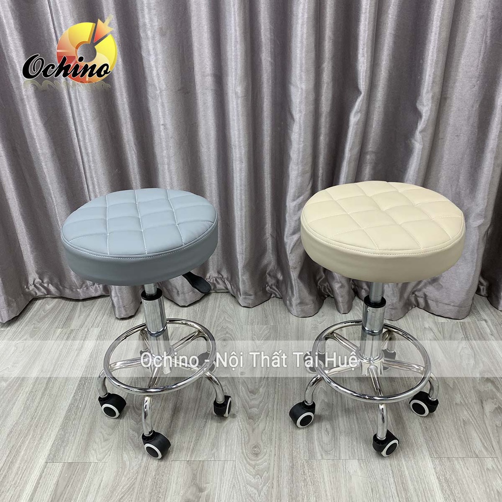 Ghế Cắt Tóc Cho Thợ Chính Cao Cấp, Ghế Xoay Spa Cao Cấp Có Bánh Xe Mẫu Tròn múi Dành Cho Phun Săm, Nối Mi