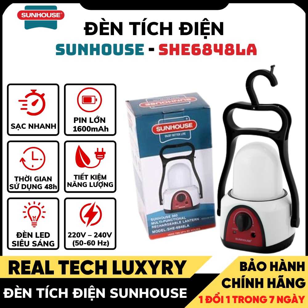Đèn tích điện Sunhouse SHE - 6848 LA COB 10W, đèn dự phòng đa năng , sạc tích điện siêu nhanh Bảo Hành Toàn Quốc