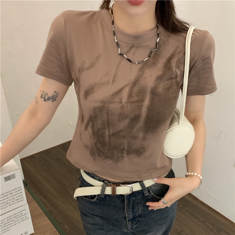 Áo Thun Nữ Tay Ngắn Dáng Ôm Màu Nhuộm Thời Trang