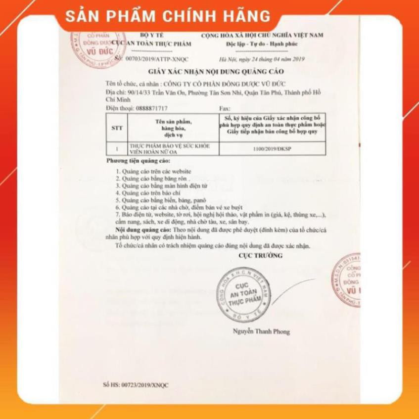 PHỤ KHOA NỮ OA 12 VIÊN, ĐÔNG DƯỢC VŨ ĐỨC, HẾT NGỨA, HẾT VIÊM PHỤ KHOA