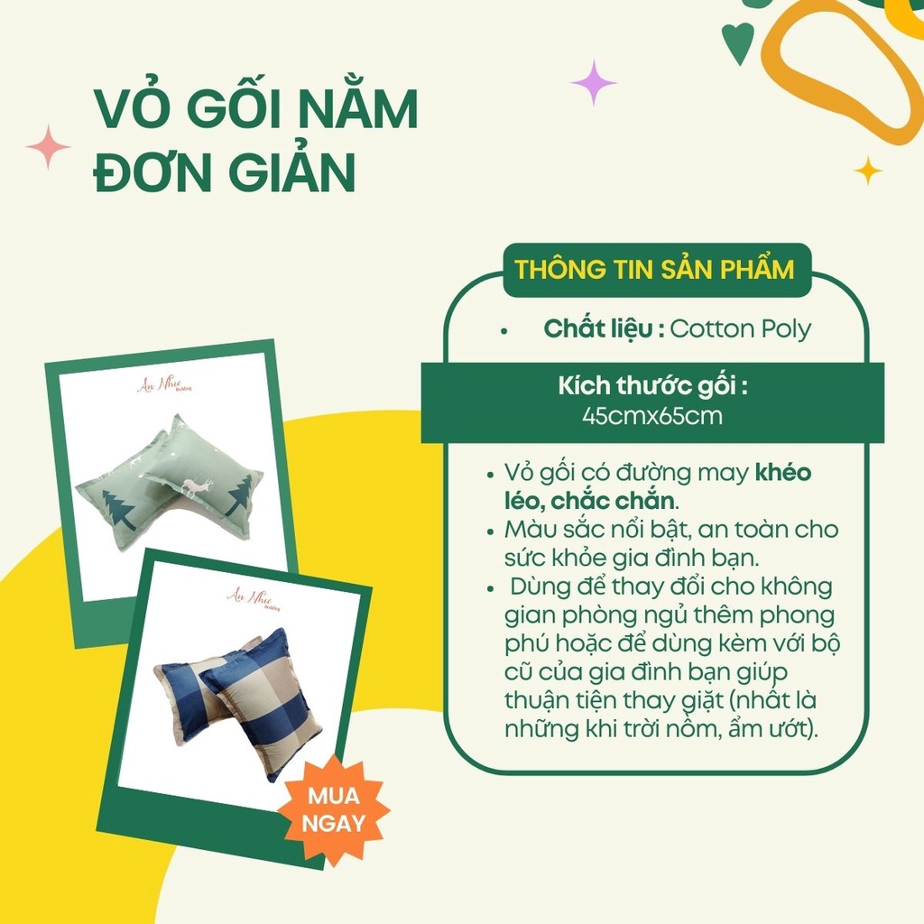 Vỏ gối nằm 💖45x65💖 vỏ gối, bao gối cotton poly đơn giản An Như Bedding