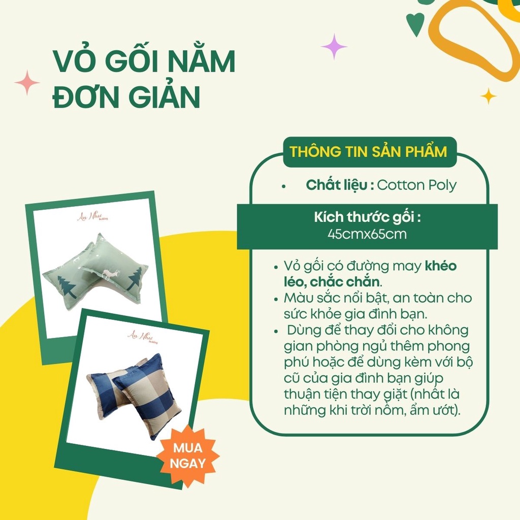 Vỏ gối nằm 💖45x65💖 vỏ gối, bao gối cotton poly đơn giản An Như Bedding | WebRaoVat - webraovat.net.vn