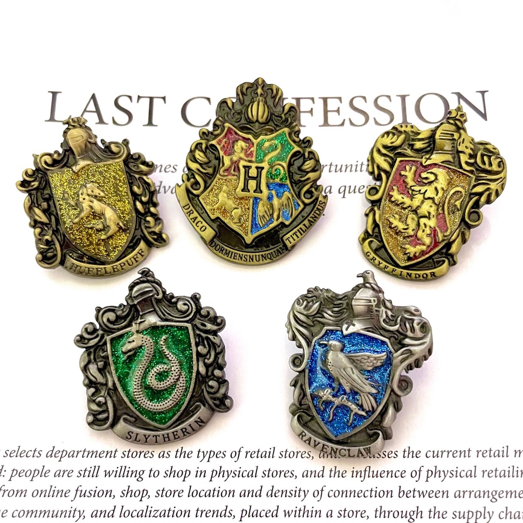 5 Huy Hiệu Gài Áo Kim Loại Hình Harry Potter Hogwarts Gryffindor Slytherin Hoạt Hình