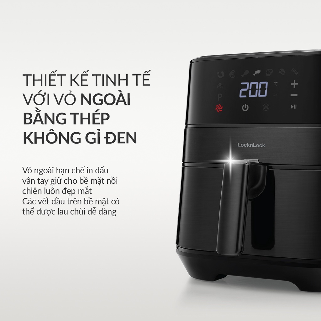 Nồi chiên không dầu Lock&amp;Lock Deluxe Air Fryer 5.5L - màu đen EJF284BLK - Hàng Chính Hãng