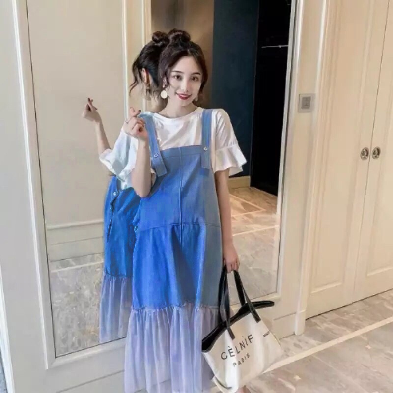 Yếm jeans phối lưới