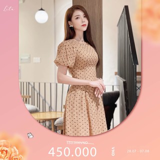 Đầm dự tiệc nữ Lita -  Váy công sở tay bồng chấm bi dáng xòe sang trọng Mã SKU: VCS05