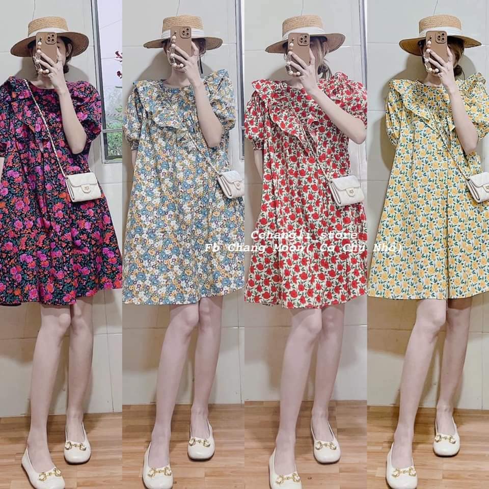 Váy đầm hoa dáng xuông xoè cộc tay