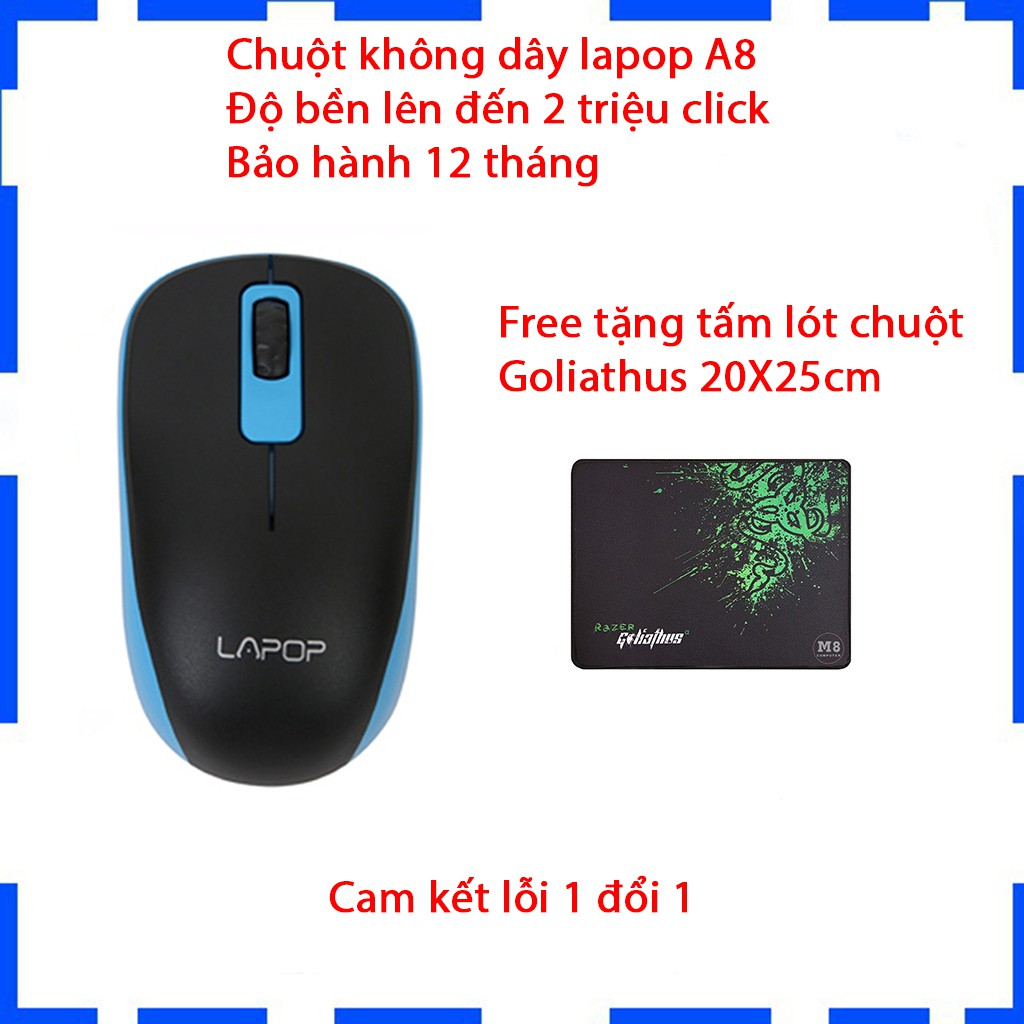 [ Giá Gốc ] [Tặng lót chuột] Chuột không dây Lapop A8  Độ bền lên đến 2 triệu click  Có pin tặng kèm  BH 12 T