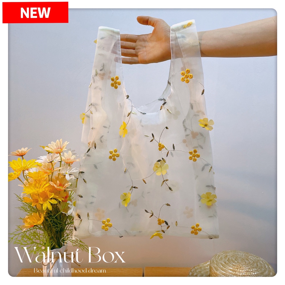 Ins Mesh Bag Embroidery Small Fresh Hand Bag Fairy Bag Organza Shoulder Bag Hand Shopping Bag