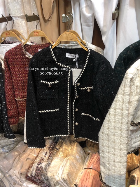 (CÓ SĂN) Áo khoác dạ tweed mỏng đen khuy ngọc sz ml | BigBuy360 - bigbuy360.vn
