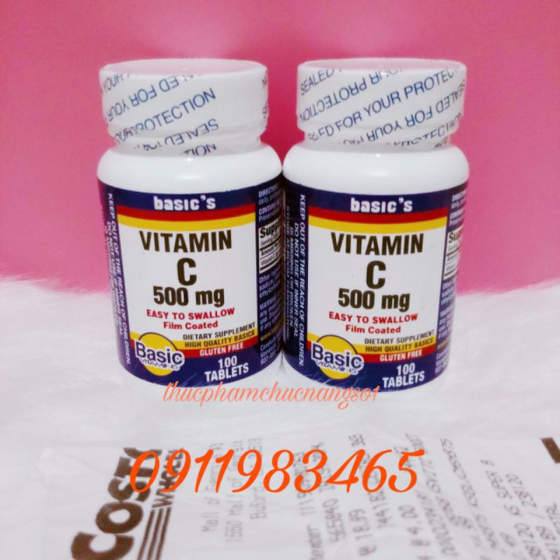 Vitamin C 500mg Basic's 100 Viên Hàng Mỹ Cam Kết Chính Hãng