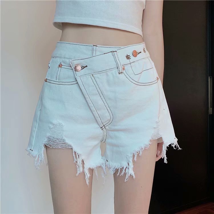 Plus Quần Short Denim Lưng Cao Ống Rộng Size Lớn S-5Xl Phong Cách Hàn Quốc