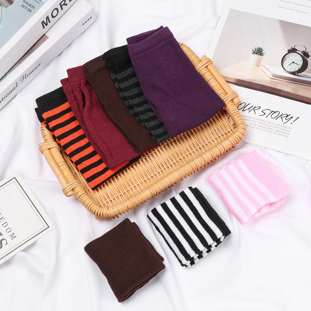 Găng Tay Cotton Dệt Kim Mềm Mại Dài Hở Ngón Họa Tiết Kẻ Sọc Có Dây Đeo Cổ Tay Cho Nữ