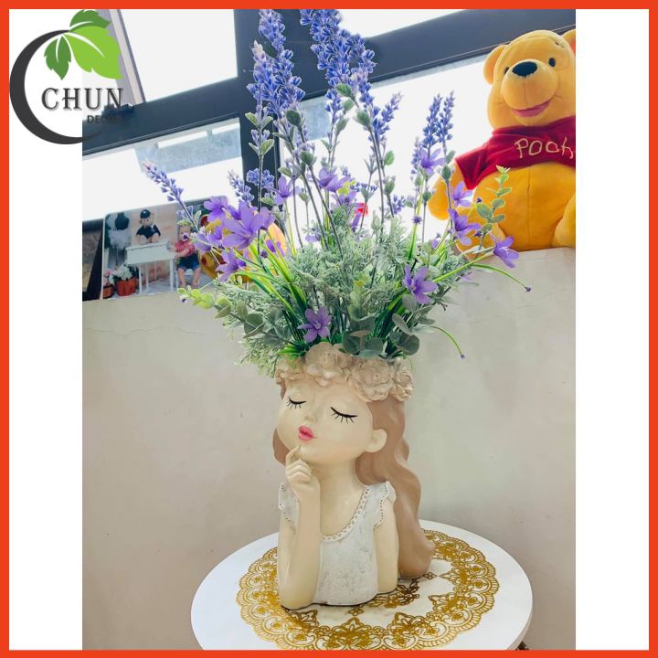 Hoa giả, bình hoa cô gái mộng mơ cắm sẵn hoa cao 36-42cm tùy mẫu hoa trang trí nhà cửa, cửa hàng, văn phòng, làm quàtặng