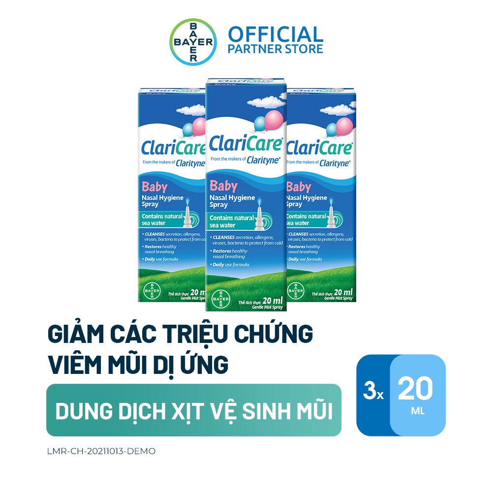 Bộ 3 Chai Dung Dịch Xịt Vệ Sinh Mũi Cho Trẻ Em Claricare ( 20ML / Chai )