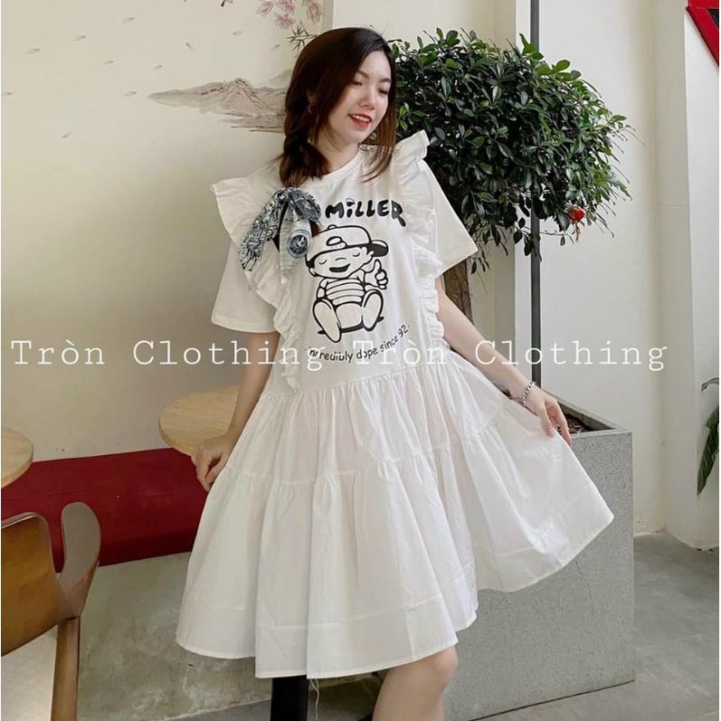 Đầm babydoll in hình baby form rộng siêu cưng