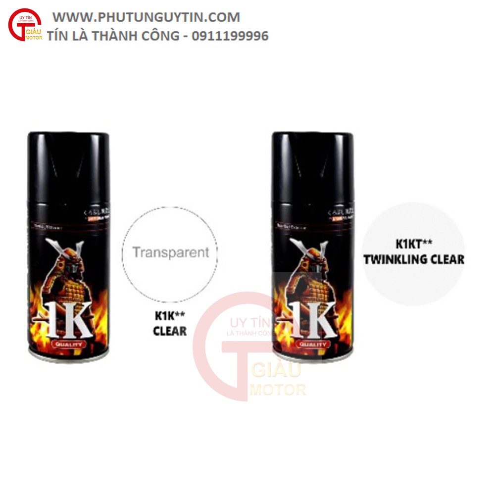 Phủ bóng kim tuyến K1kt _ Sơn xịt sơn Samurai K1KT 300m keo trong nhũ  lấp lánh kim tuyến _ Twinkling Clear, shop uy tín